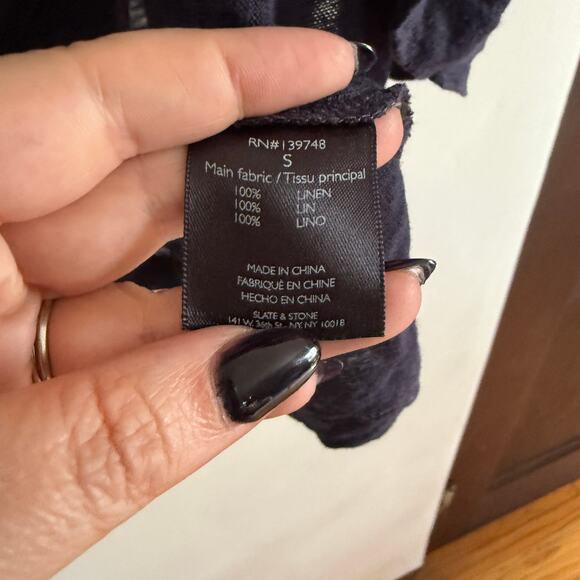 SLATE & STONE Men's navy Blue Linen Slub Chest Pocket Short Sleeve T Shirt Small - Picture 5 of 7